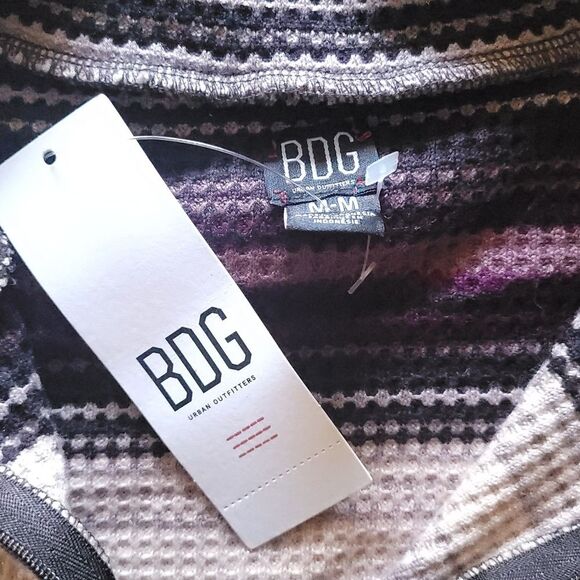 BDG Bunny Striped Thermal Waffle Knit Quarter Zip Long Sleeve Crop Top Purple M - Picture 8 of 12